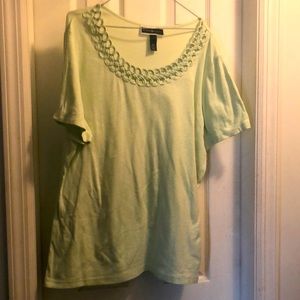 Pretty green embellished neckline top